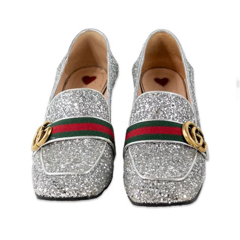 Gucci Peyton Glitter Web GG Marmont Loafer Pumps 